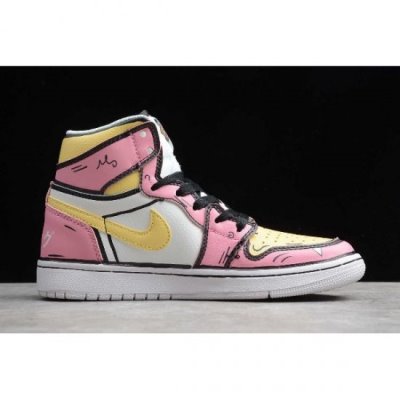 Nike Bayan Air Jordan 1 Gs High Pembe / Siyah / Sarı Basketbol Ayakkabısı Türkiye - MSLUX4Q5